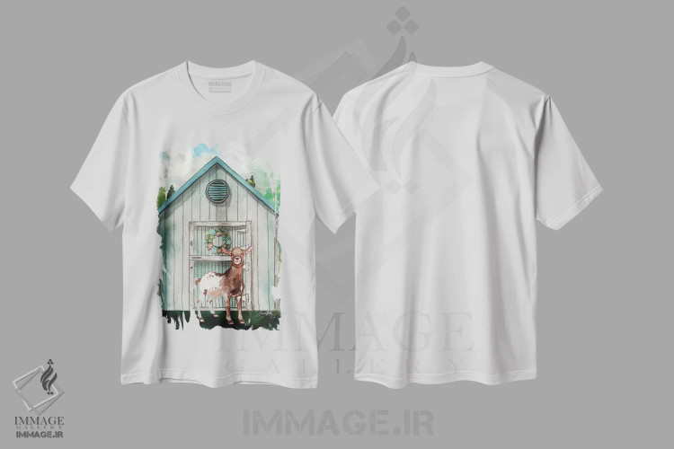 تیشرت سفید طرح دار آغل بز I، دکور روستایی اثر الیزابت مدلی | immage.ir