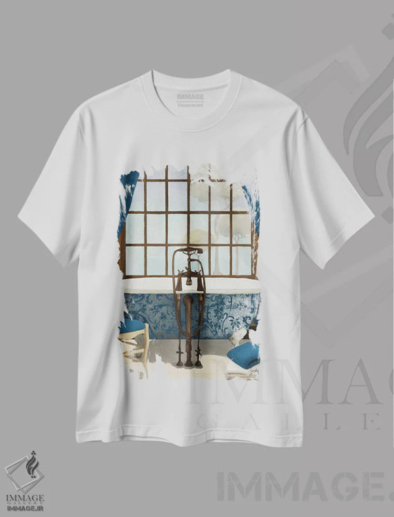 تیشرت سفید طرح دار منظره آبی I، تزئینی اثر الیزابت مدلی | فروشگاه ایماژ