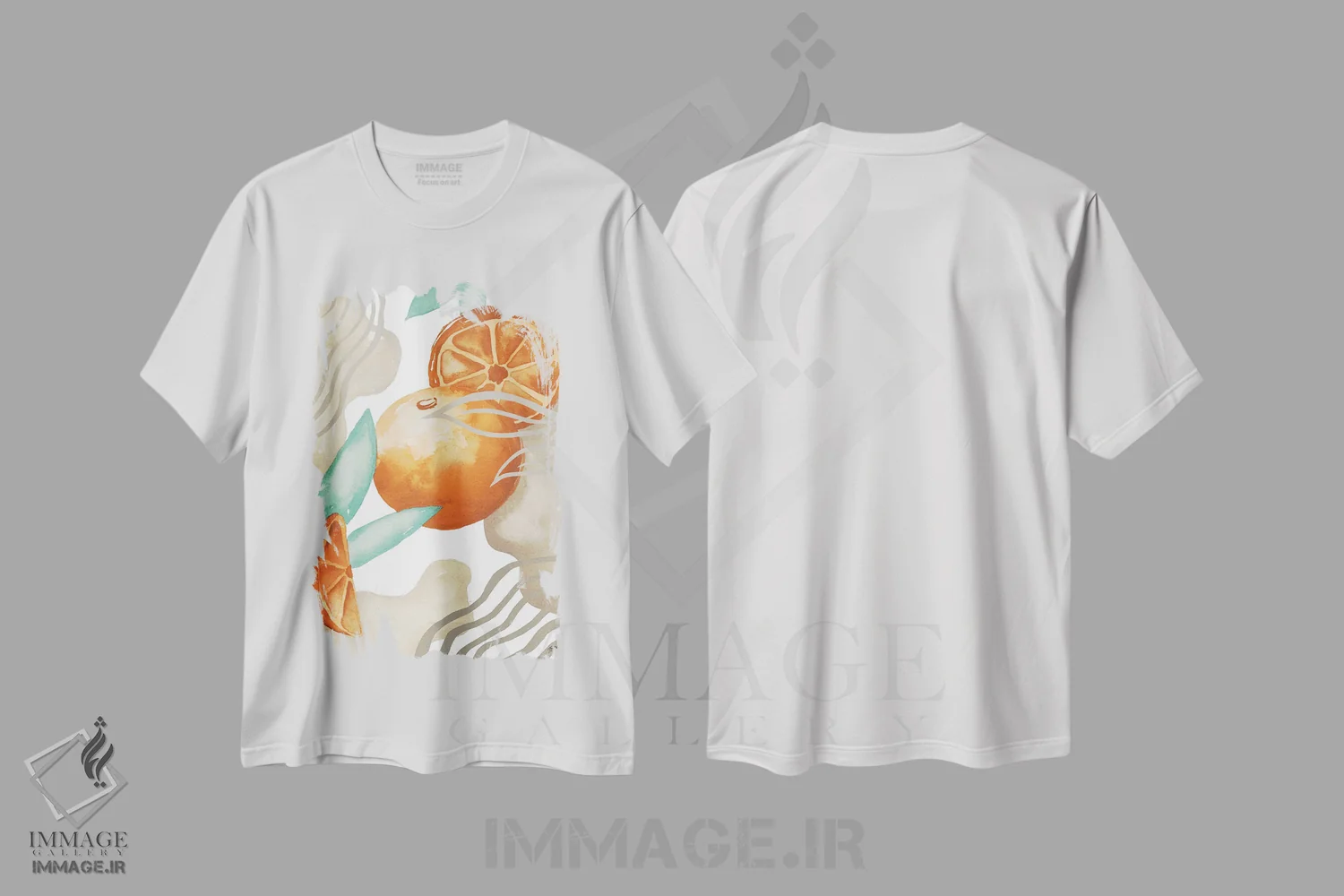 تیشرت سفید طرح دار آرت دکو نارنجی، آرت دکو اثر الیزابت مدلی | فروشگاه ایماژ
