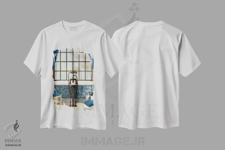 تیشرت سفید طرح دار منظره آبی I، تزئینی اثر الیزابت مدلی | فروشگاه ایماژ