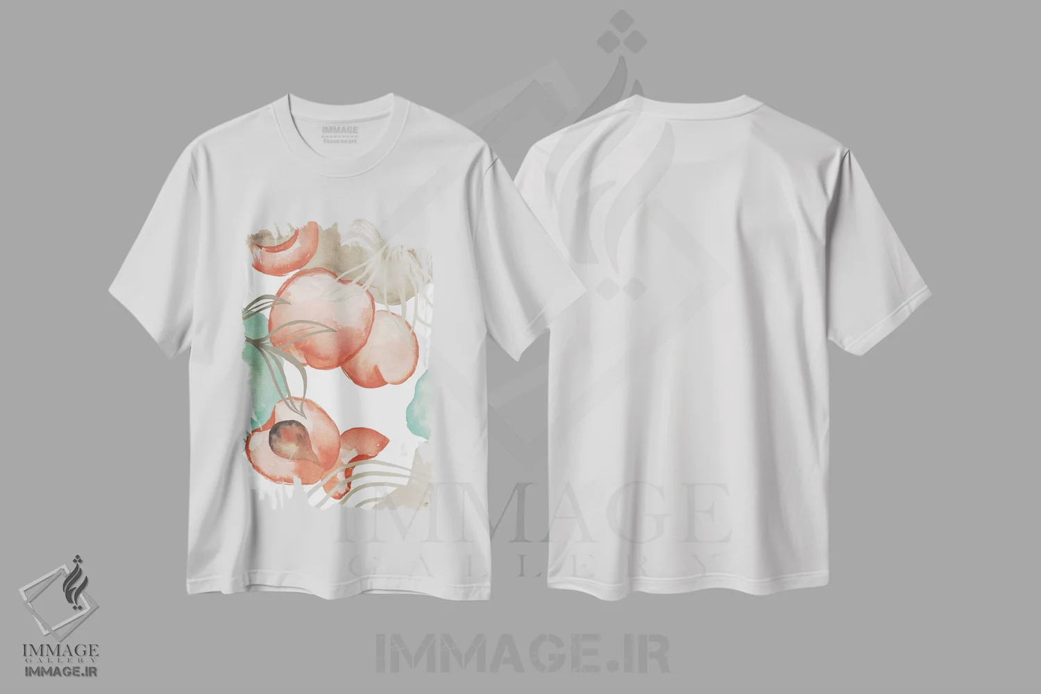 تیشرت سفید طرح دار آرت دکو هلویی، آرت دکو اثر الیزابت مدلی | immage.ir