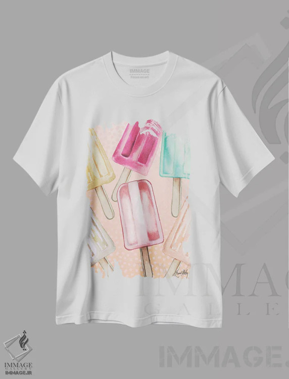 تیشرت سفید طرح دار بستنی یخی خنک، مدیوم اثر الیزابت مدلی | فروشگاه ایماژ