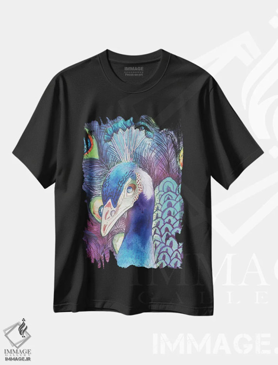 تیشرت مشکی طرح دار طاووس پنهان، مدیوم اثر الیزابت مدلی | فروشگاه ایماژ