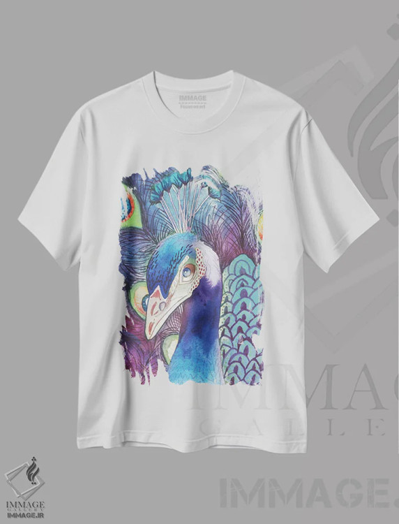 تیشرت سفید طرح دار طاووس پنهان، مدیوم اثر الیزابت مدلی | immage.ir