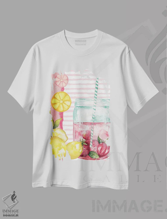 تیشرت سفید طرح دار نوشیدنی های خنک I، مدیوم اثر الیزابت مدلی | immage.ir