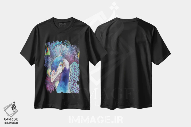 تیشرت مشکی طرح دار طاووس پنهان، مدیوم اثر الیزابت مدلی | فروشگاه ایماژ