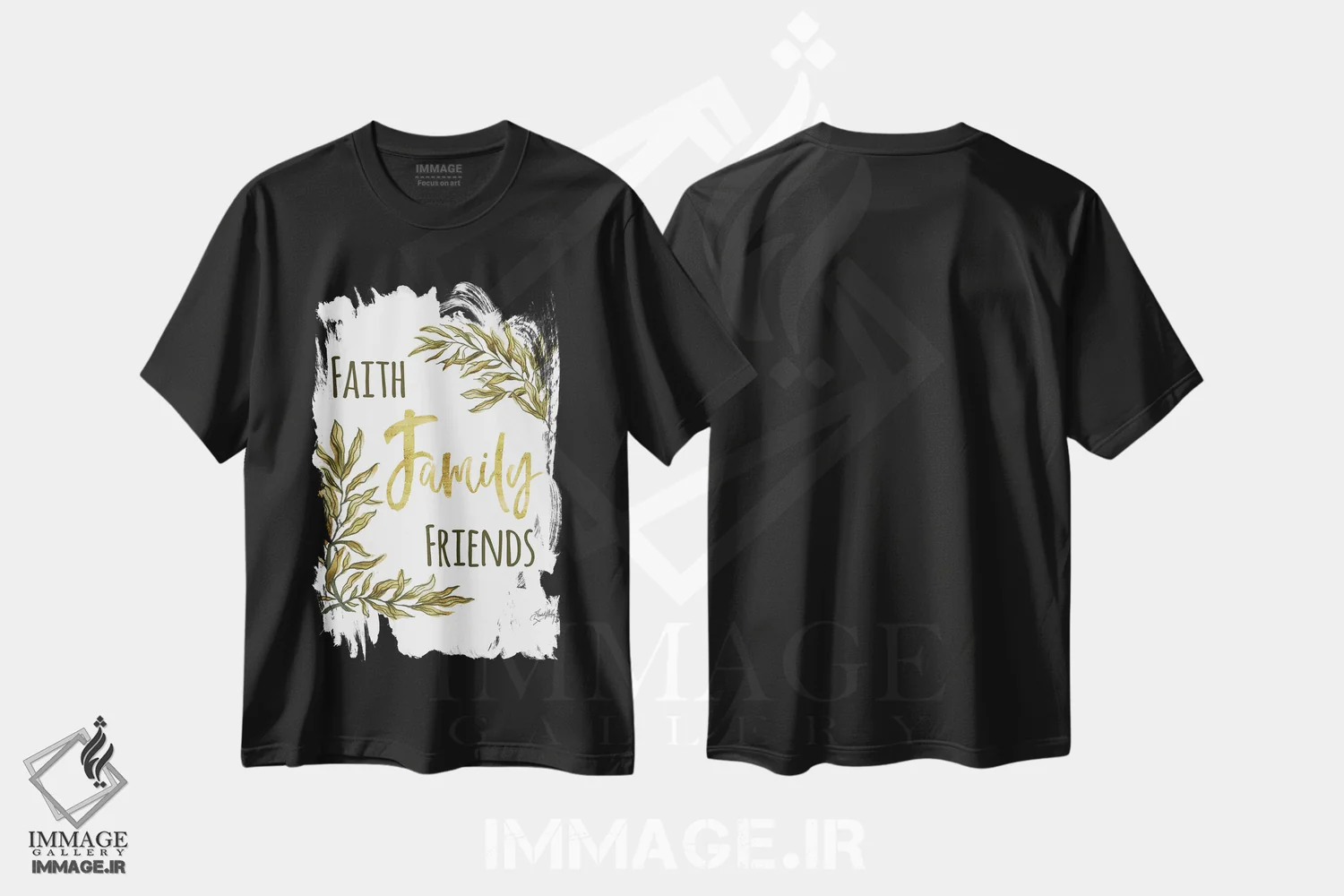 تیشرت مشکی طرح دار ایمان، خانواده، دوستان، مدیوم اثر الیزابت مدلی | فروشگاه ایماژ