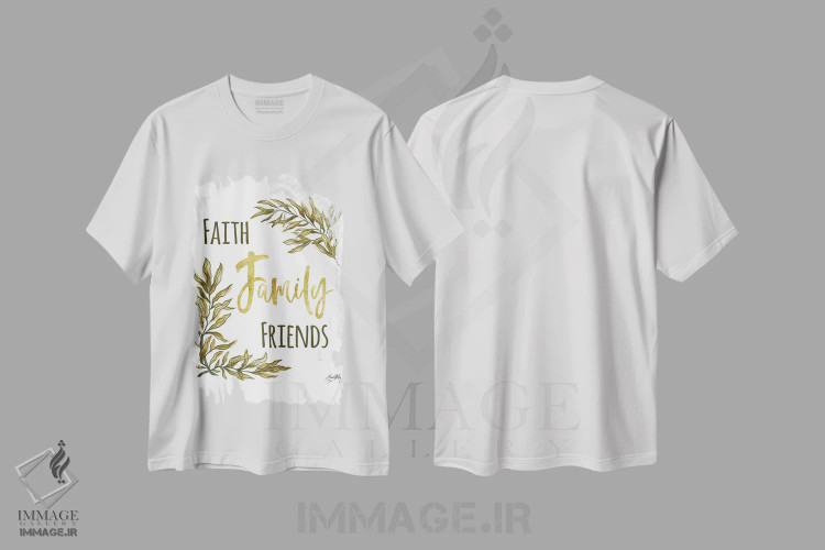 تیشرت سفید طرح دار ایمان، خانواده، دوستان، مدیوم اثر الیزابت مدلی | immage.ir