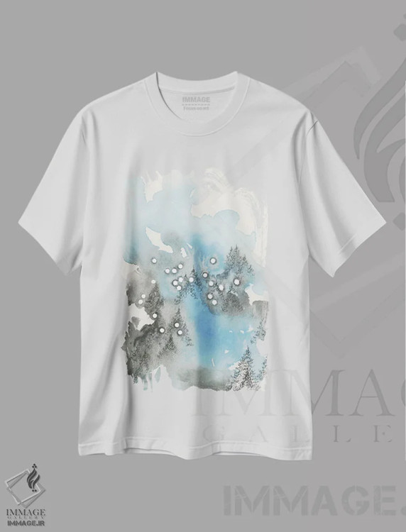 تیشرت سفید طرح دار قوس، آبستره اثر امیلی ماگون | فروشگاه ایماژ