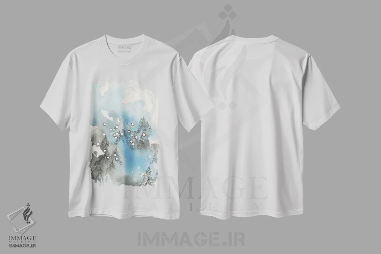تیشرت سفید طرح دار قوس، آبستره اثر امیلی ماگون | فروشگاه ایماژ