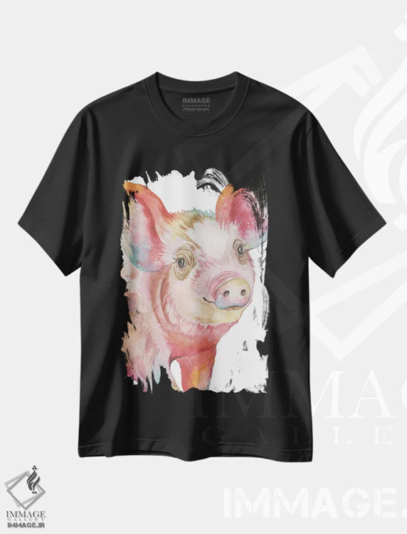 تیشرت مشکی طرح دار خوک شمارهٔ یک، تزئینی اثر الیزابت مدلی | فروشگاه ایماژ