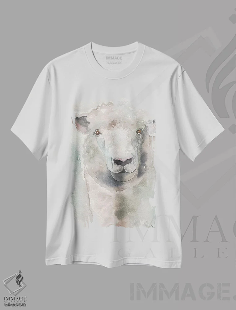 تیشرت سفید طرح دار برهٔ آرام، تزئینی اثر الیزابت مدلی | فروشگاه ایماژ