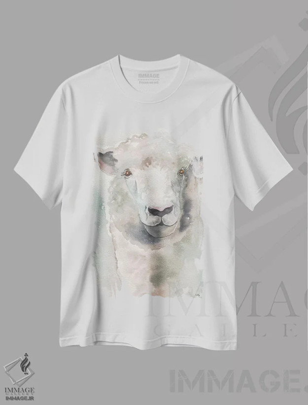 تیشرت سفید طرح دار برهٔ آرام، تزئینی اثر الیزابت مدلی | فروشگاه ایماژ