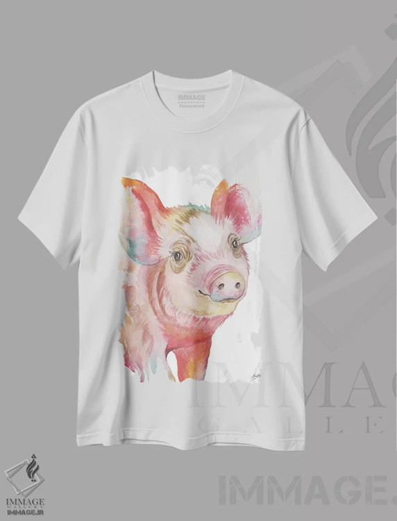 تیشرت سفید طرح دار خوک شمارهٔ یک، تزئینی اثر الیزابت مدلی | immage.ir