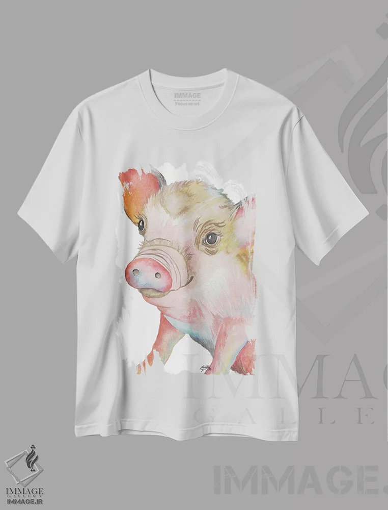 تیشرت سفید طرح دار خوک شمارهٔ دو، تزئینی اثر الیزابت مدلی | فروشگاه ایماژ