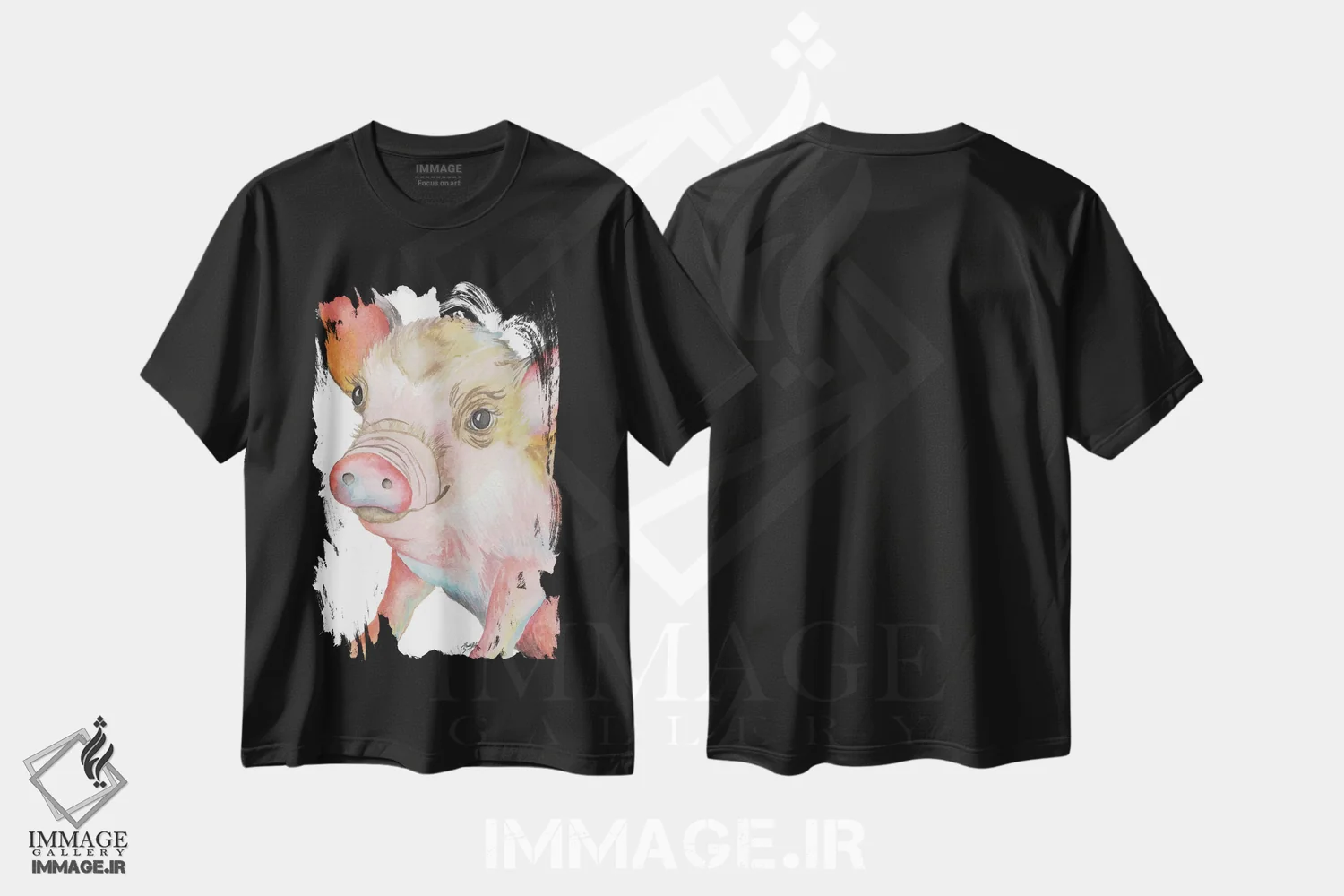 تیشرت مشکی طرح دار خوک شمارهٔ دو، تزئینی اثر الیزابت مدلی | immage.ir