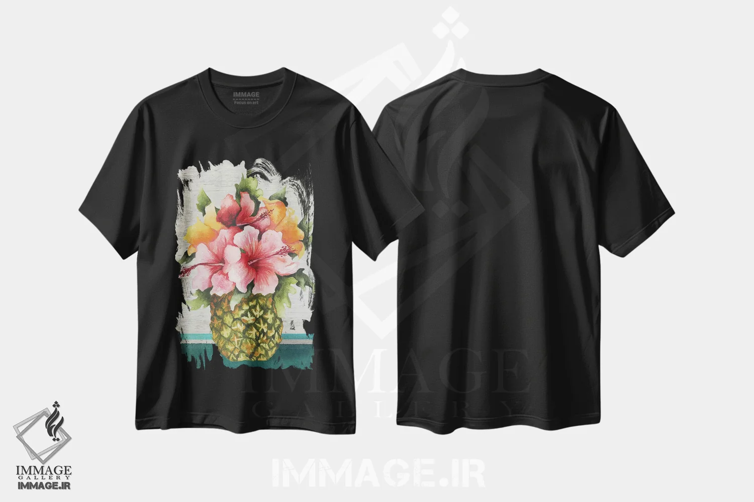 تیشرت مشکی طرح دار دسته گل گرمسیری، تزئینی اثر الیزابت مدلی | immage.ir