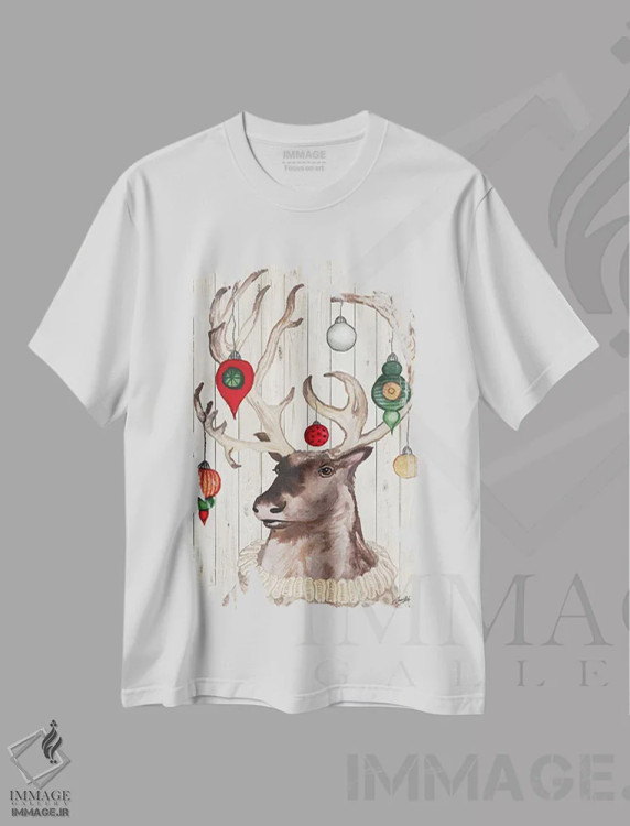 تیشرت سفید طرح دار گوزن شمالی کریسمسی یک، حیوانات کریسمسی اثر الیزابت مدلی | immage.ir