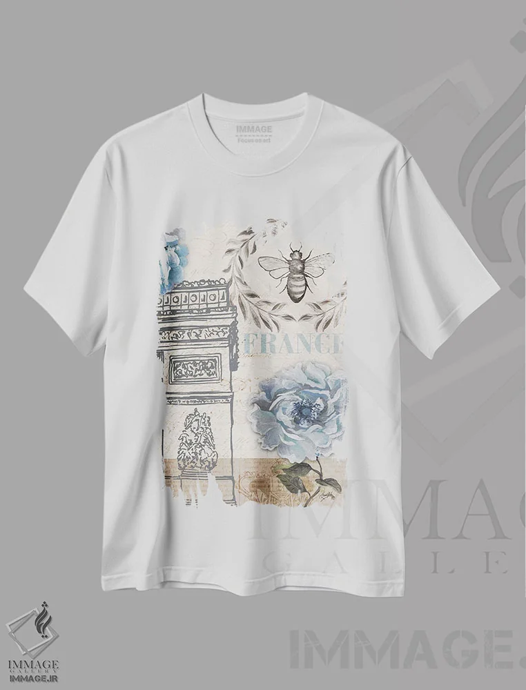 تیشرت سفید طرح دار زنبور پاریس دو، تزئینی اثر الیزابت مدلی | فروشگاه ایماژ