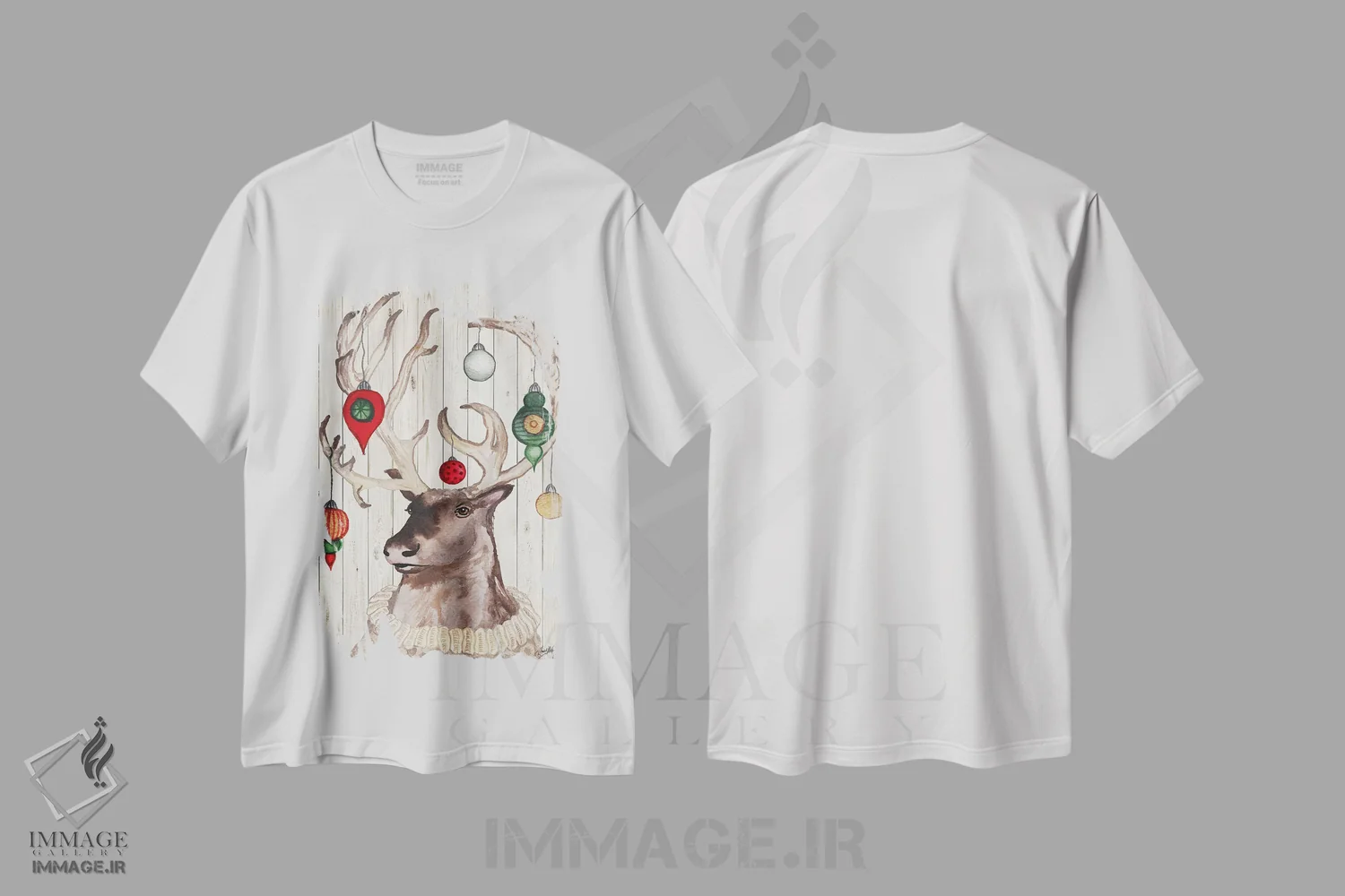 تیشرت سفید طرح دار گوزن شمالی کریسمسی یک، حیوانات کریسمسی اثر الیزابت مدلی | immage.ir