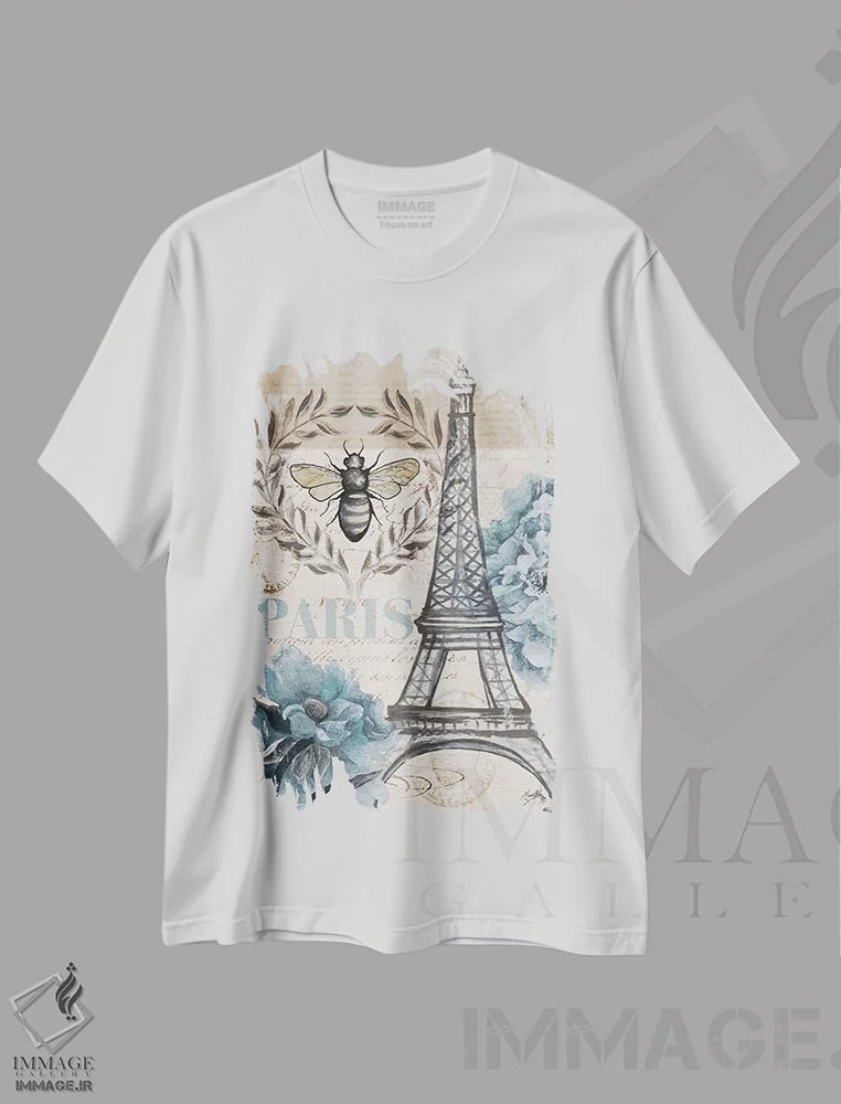 تیشرت سفید طرح دار زنبور پاریس یک، تزئینی اثر الیزابت مدلی | immage.ir