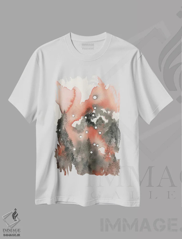 تیشرت سفید طرح دار برج سنبله، آبستره اثر امیلی ماگون | فروشگاه ایماژ