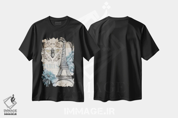 تیشرت مشکی طرح دار زنبور پاریس یک، تزئینی اثر الیزابت مدلی | فروشگاه ایماژ