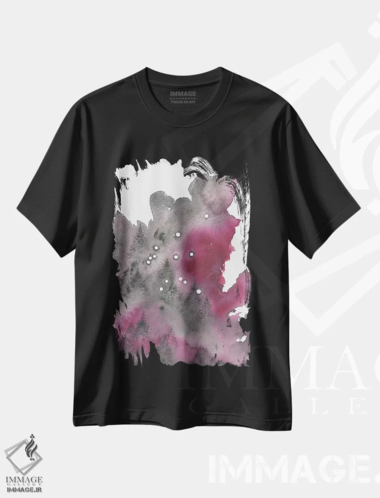 تیشرت مشکی طرح دار برج دلو، آبستره اثر امیلی ماگون | فروشگاه ایماژ