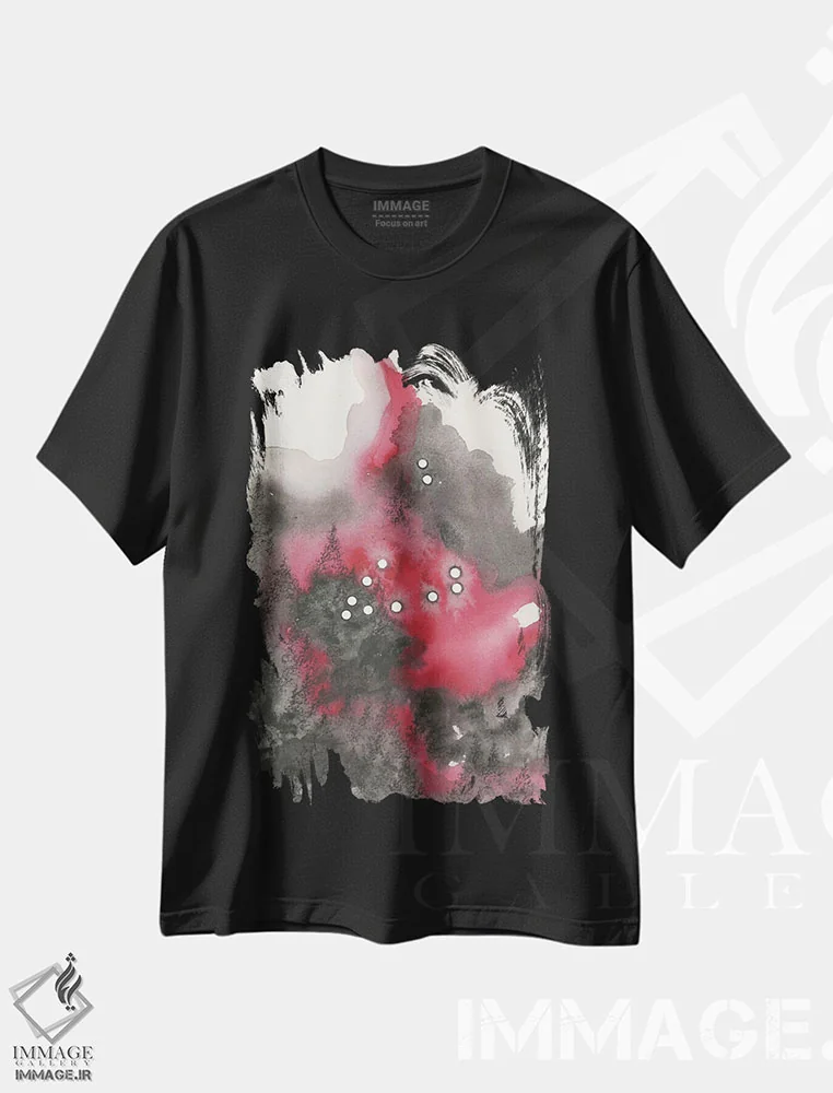 تیشرت مشکی طرح دار برج جدی، آبستره اثر امیلی ماگون | فروشگاه ایماژ