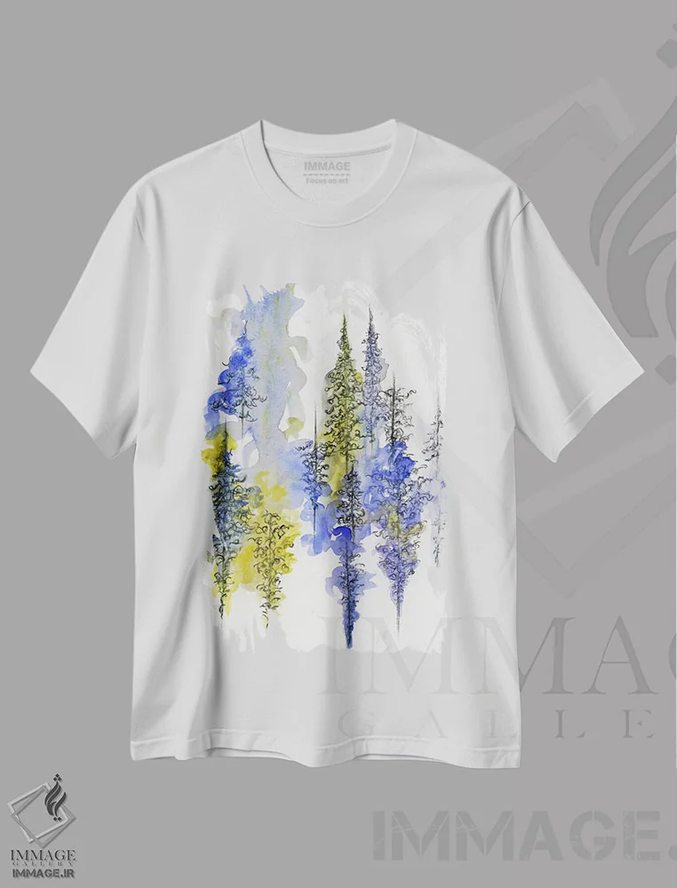 تیشرت سفید طرح دار درختان زغالی سه، آبستره اثر امیلی ماگون | immage.ir