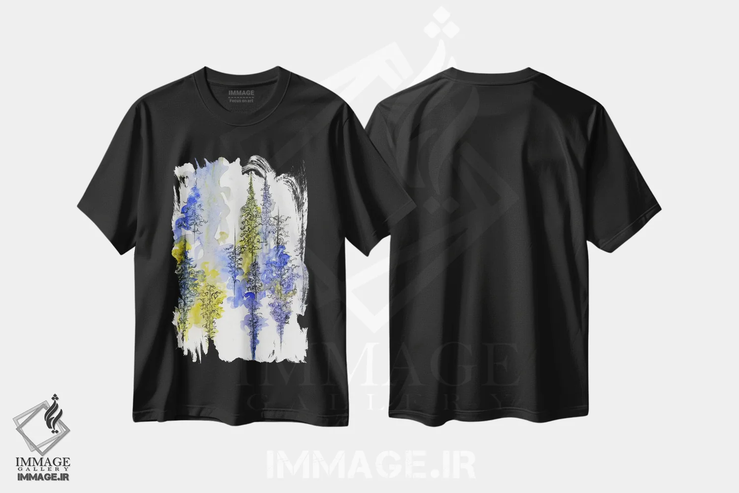 تیشرت مشکی طرح دار درختان زغالی سه، آبستره اثر امیلی ماگون | فروشگاه ایماژ