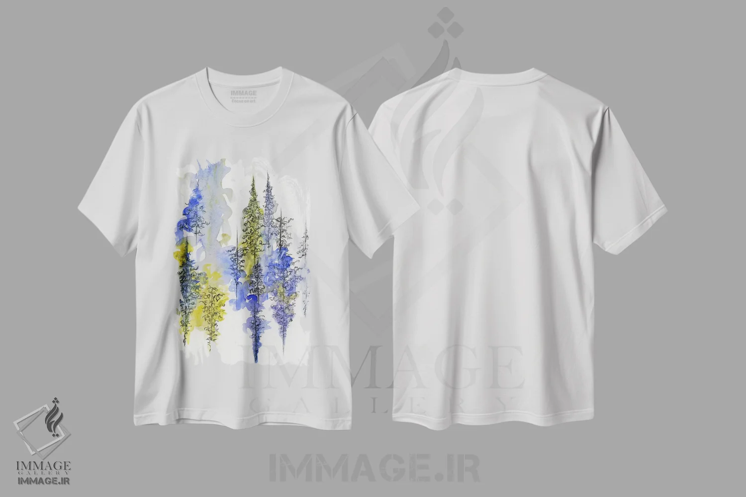 تیشرت سفید طرح دار درختان زغالی سه، آبستره اثر امیلی ماگون | immage.ir