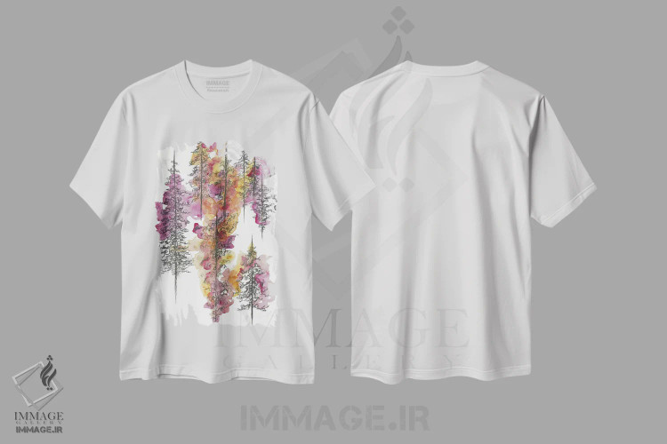 تیشرت سفید طرح دار درختان زغالی دو، آبستره اثر امیلی ماگون | فروشگاه ایماژ