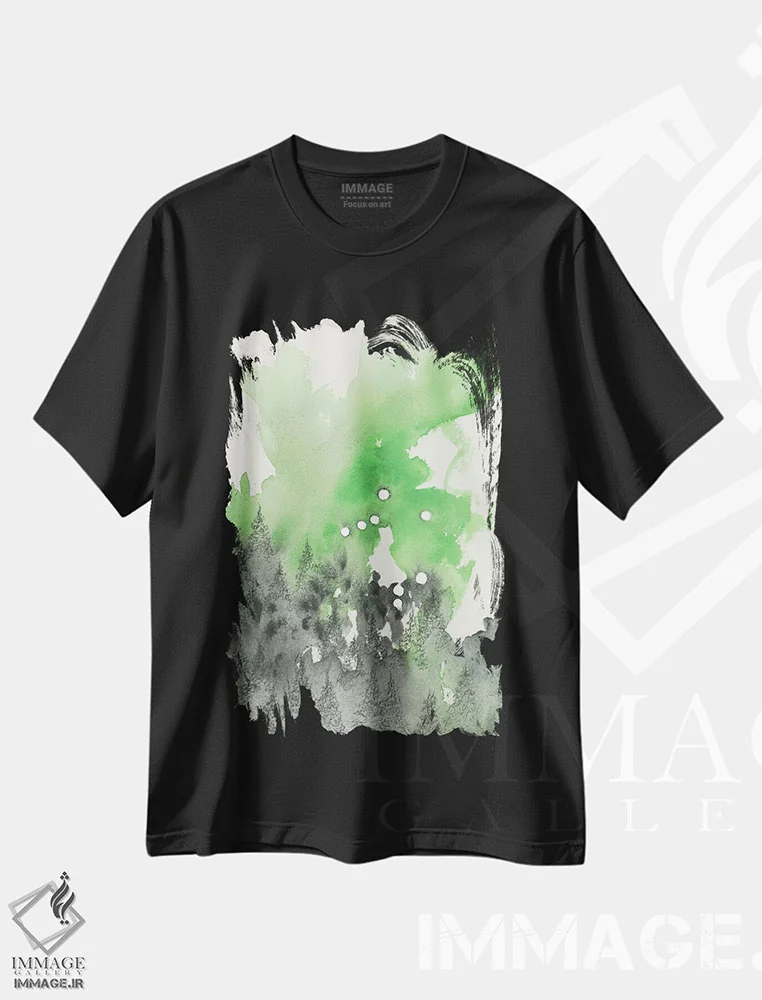 تیشرت مشکی طرح دار برج میزان، آبستره اثر امیلی ماگون | فروشگاه ایماژ