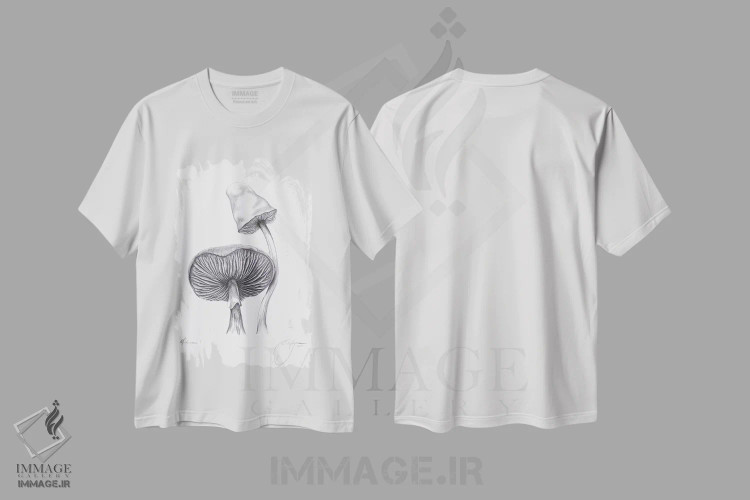 تیشرت سفید طرح دار قارچ ها یک، دکور معاصر اثر امیلی ماگون | فروشگاه ایماژ