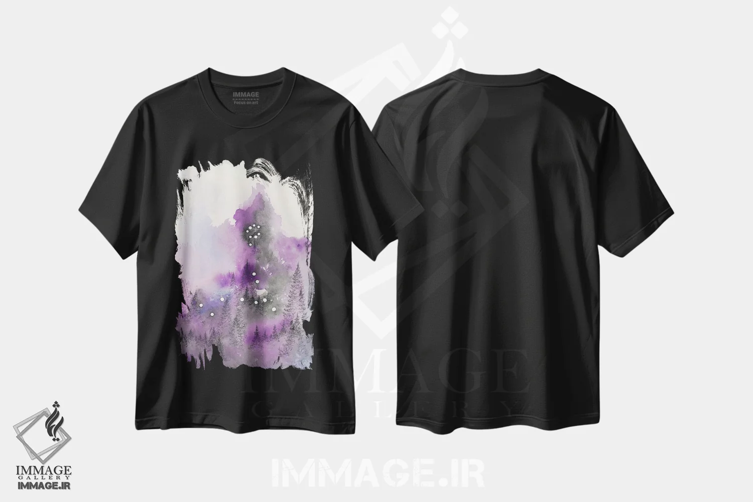 تیشرت مشکی طرح دار برج حوت، آبستره اثر امیلی ماگون | فروشگاه ایماژ