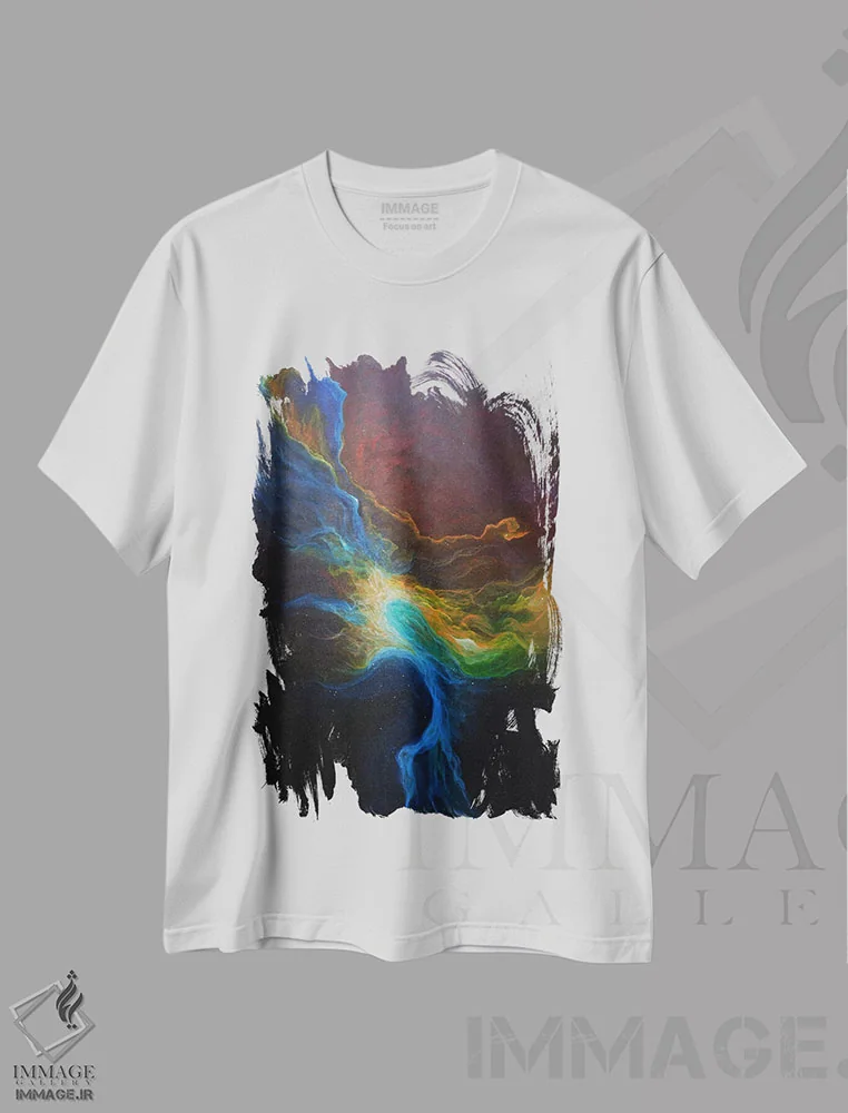 تیشرت سفید طرح دار سحابی شش، آبستره اثر امیلی ماگون | immage.ir