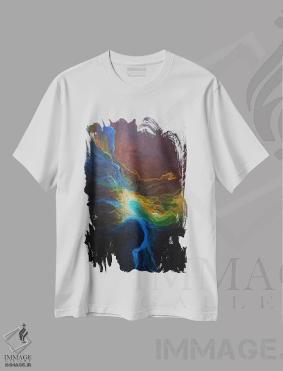 تیشرت سفید طرح دار سحابی شش، آبستره اثر امیلی ماگون | immage.ir