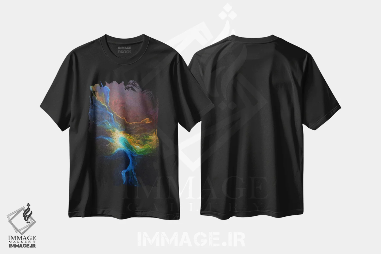 تیشرت مشکی طرح دار سحابی شش، آبستره اثر امیلی ماگون | فروشگاه ایماژ