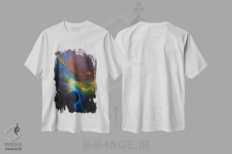 تیشرت سفید طرح دار سحابی شش، آبستره اثر امیلی ماگون | immage.ir
