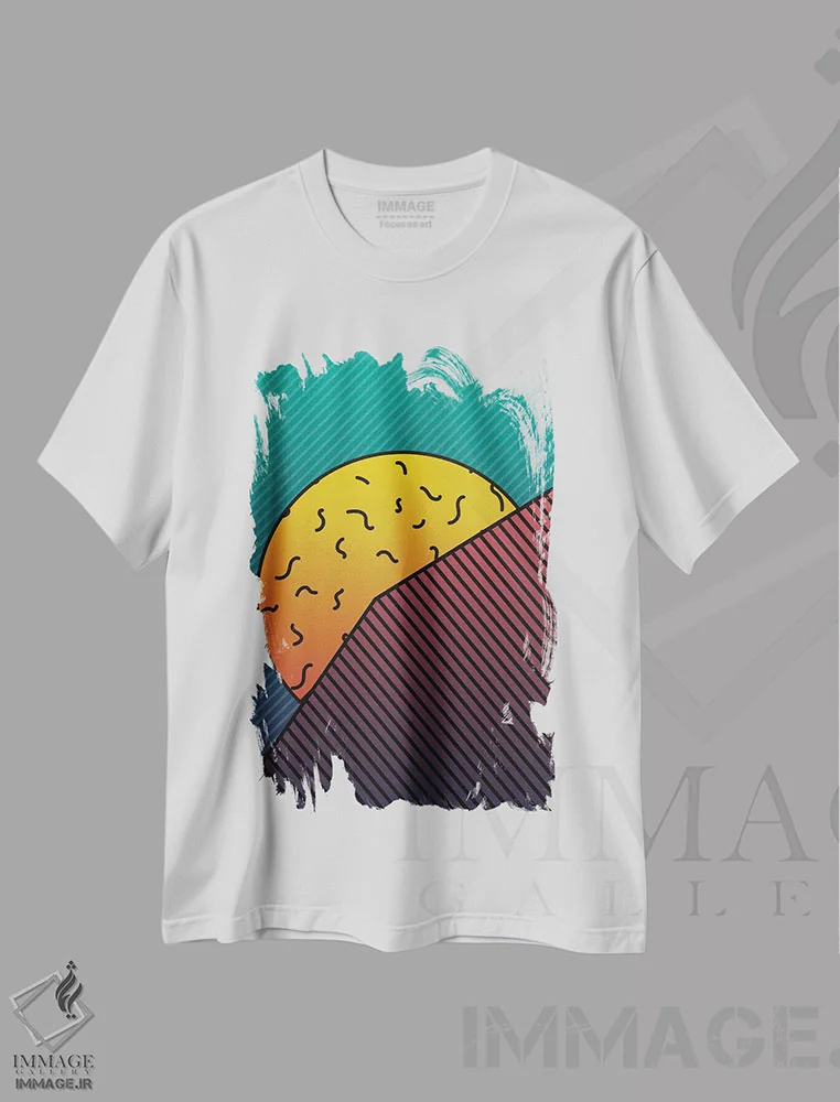 تیشرت سفید طرح دار ماه کامل در شب سبز، آبستره اثر امانوئل سیگنورینو | فروشگاه ایماژ
