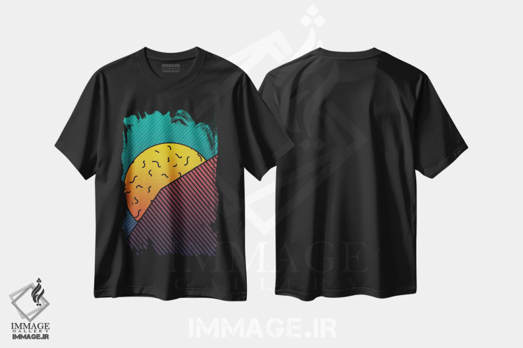 تیشرت مشکی طرح دار ماه کامل در شب سبز، آبستره اثر امانوئل سیگنورینو | immage.ir