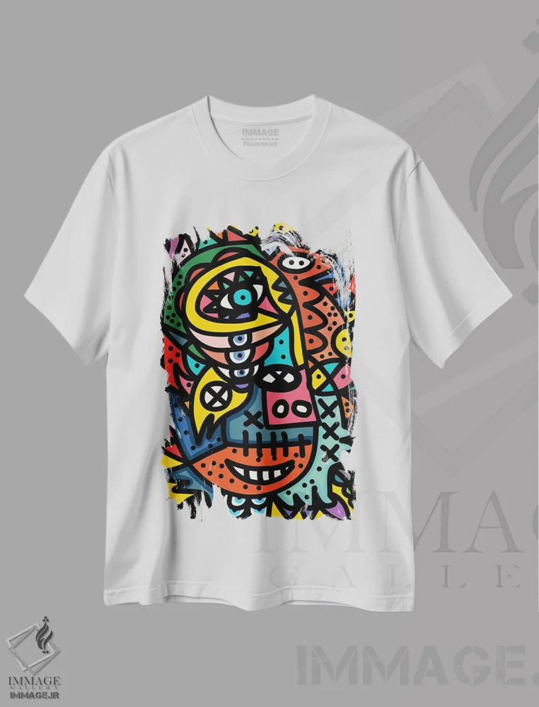 تیشرت سفید طرح دار چهره های گرافیتی خندان اثر امانوئل سیگنورینو | فروشگاه ایماژ