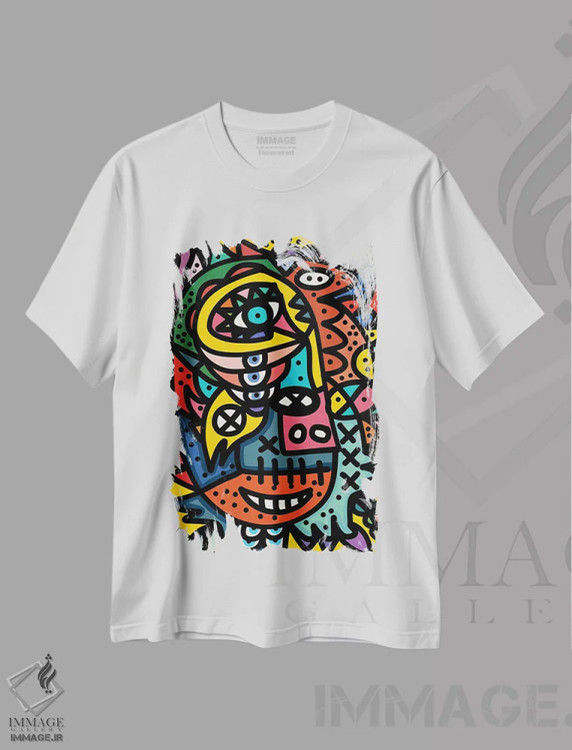 تیشرت سفید طرح دار چهره های گرافیتی خندان اثر امانوئل سیگنورینو | فروشگاه ایماژ
