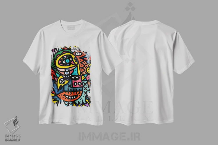 تیشرت سفید طرح دار چهره های گرافیتی خندان اثر امانوئل سیگنورینو | فروشگاه ایماژ