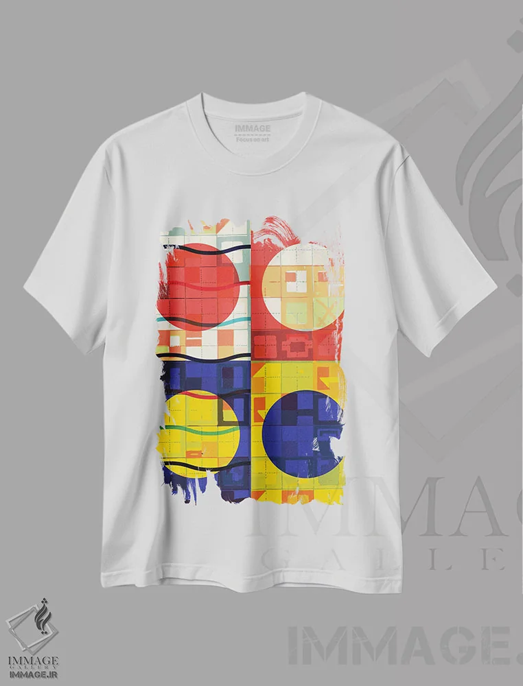تیشرت سفید طرح دار چهار دایره انتزاعی اثر امانوئل سیگنورینو | فروشگاه ایماژ