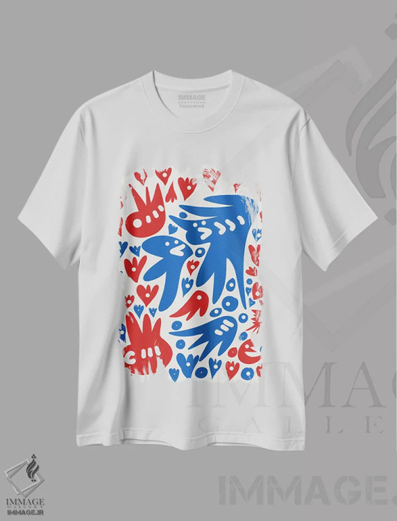 تیشرت سفید طرح دار رژه زندگی فرانسوی اثر امانوئل سیگنورینو | immage.ir