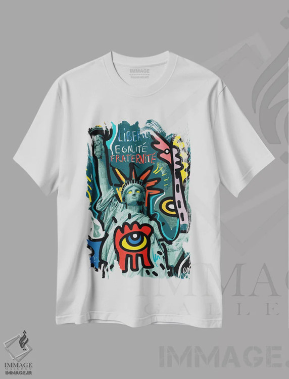 تیشرت سفید طرح دار آزادی، برابری، برادری، هنر دیجیتال اثر امانوئل سیگنورینو | immage.ir