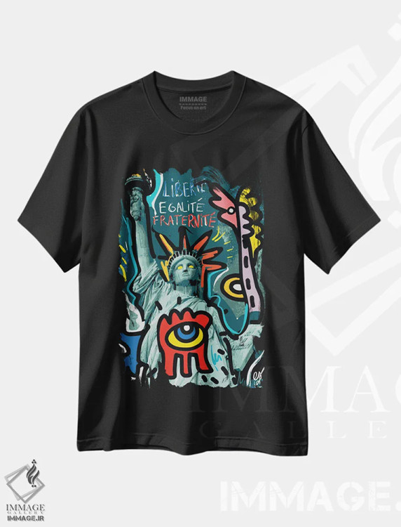 تیشرت مشکی طرح دار آزادی، برابری، برادری، هنر دیجیتال اثر امانوئل سیگنورینو | فروشگاه ایماژ