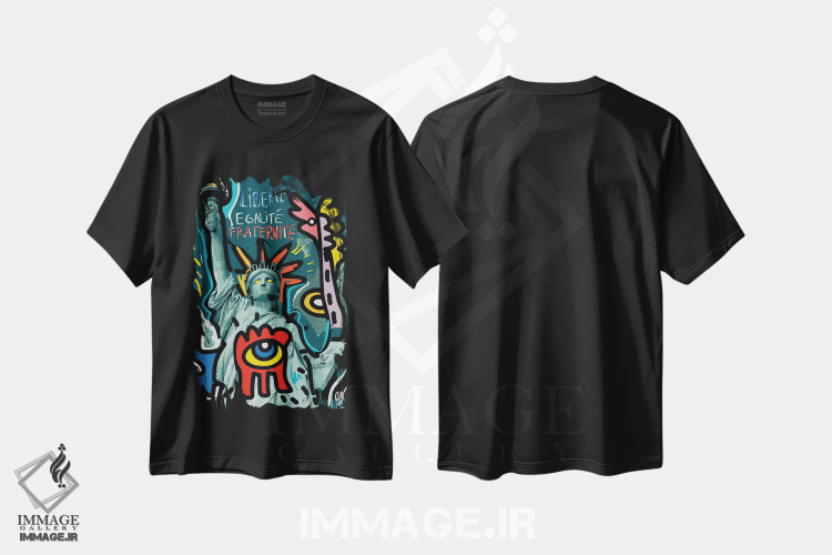 تیشرت مشکی طرح دار آزادی، برابری، برادری، هنر دیجیتال اثر امانوئل سیگنورینو | فروشگاه ایماژ